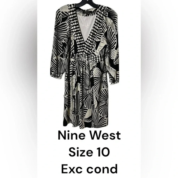 Nine West babydoll dress,women size 10.Peasant sleeve,polka dots,floral,boho,EC - Picture 5 of 16